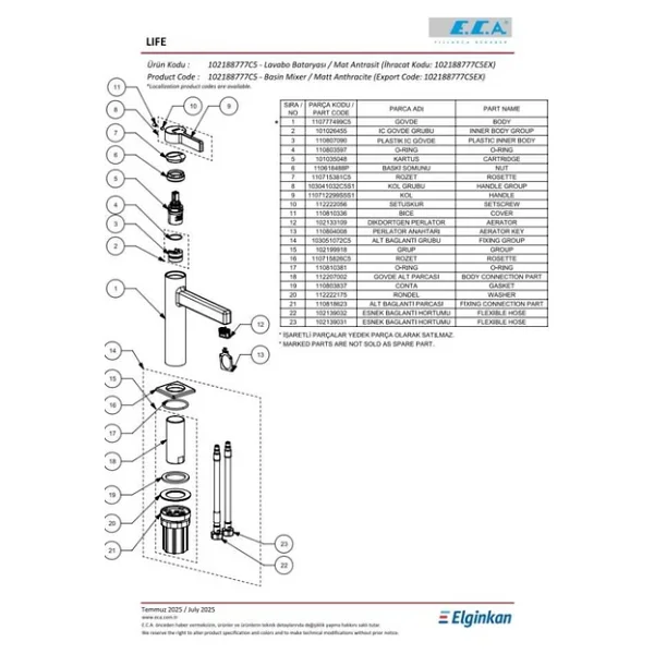 E.C.A. Life 102188777C5 Mat Antrasit Lavabo Bataryası - Görsel 4