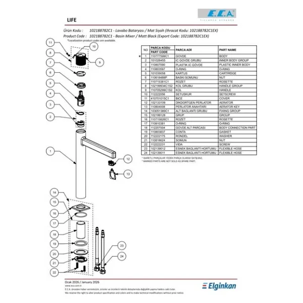 E.C.A. Life 102188782C1 Yüksek Tip Mat Siyah Lavabo Bataryası - Görsel 6