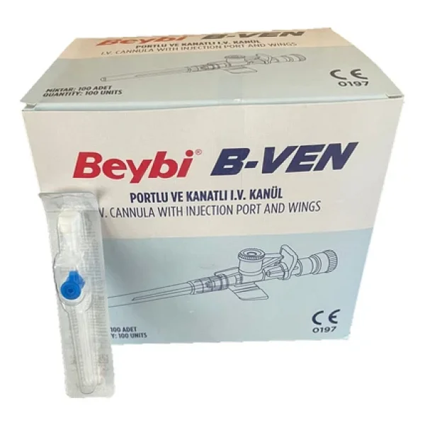 Beybi Kanatlı Ve Enjeksiyon Portlu Mavi Kanül (22G-25Mm)100 Adet - Görsel 6