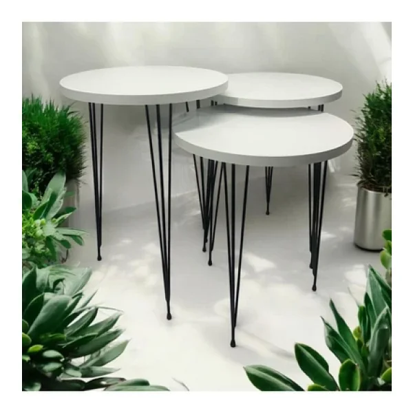 mobilyacın 3'lü Zigon Sehpa (BEYAZ) Yuvarlak Model Zigon Sehpa Metal Tel Ayak - Görsel 3