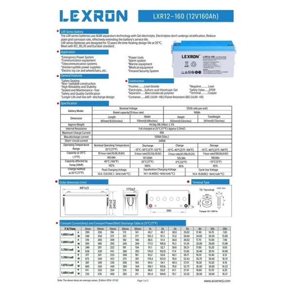 Lexron LXR12-160 12 V 160 Ah Nano-Karbon Jel Akü - Görsel 4