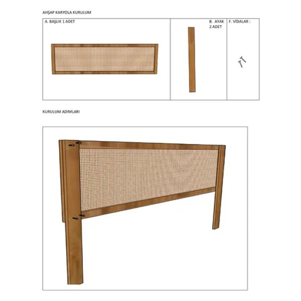 Pinoxi 150Cm Ahşap Çerçeveli File Kumaş Ayaklı Yatak Başlığı Genişlik 150 Cm - Görsel 5
