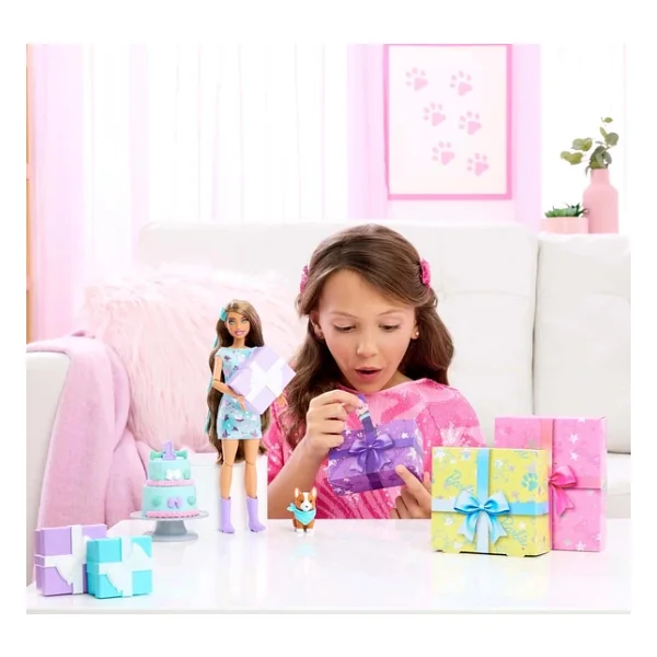 Barbie Parti Paketi Minik Dostumun Doğum Günü Serisi Mavi Elbiseli Bebek JFG72 - Görsel 4