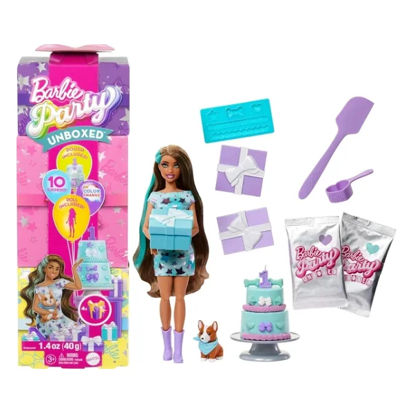 Barbie Parti Paketi Minik Dostumun Doğum Günü Serisi Mavi Elbiseli Bebek JFG72 - Görsel 3