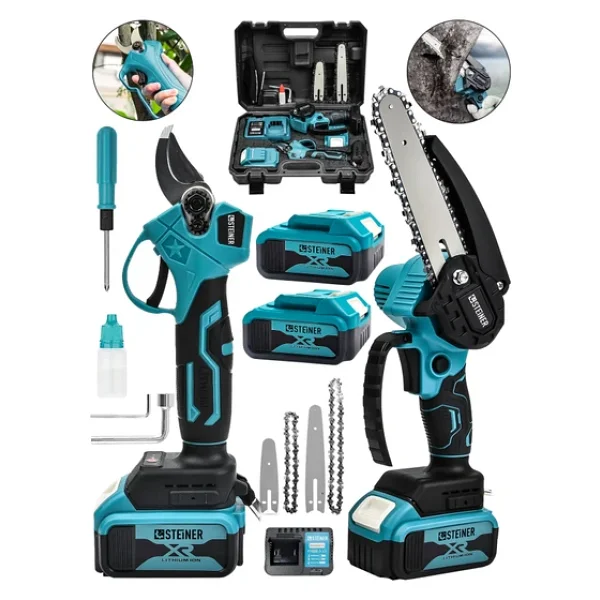 STEİNER 18v Çift Akülü Çelik Şanzıman 35mm Dal Budama Makası & 15cm Budama Testeresi 2 Li Set Mavi - Görsel 4