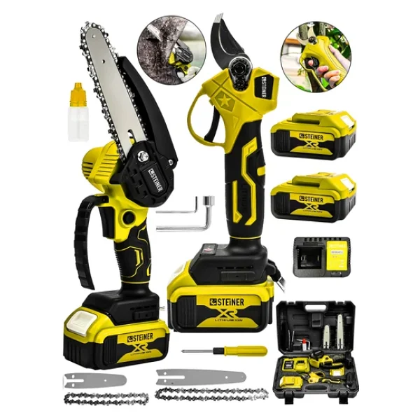 Steiner 18V Çift Akülü Çelik Şanzıman 35MM Dal Budama Makası & 15CM Budama Testeresi 2 Li Set Sarı - Görsel 5