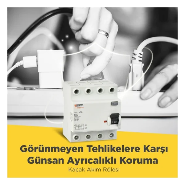 Günsan Valta Kaçak Akım Rölesi AC Tip 6kA 30mA 40A 3 Kutup + Nötr - Görsel 3