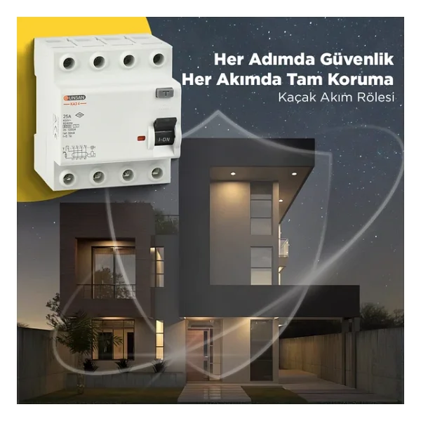 Günsan Valta Kaçak Akım Rölesi AC Tip 6kA 30mA 25A 3 Kutup + Nötr - Görsel 3