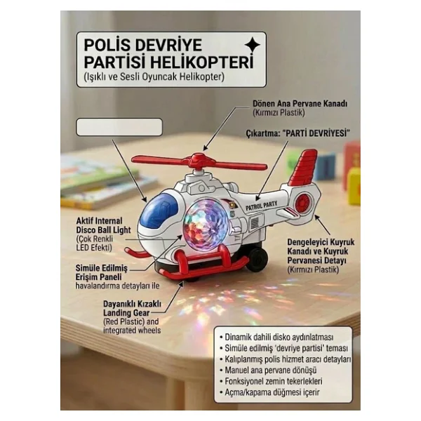 Tıfıl Toys Şehir Koruyucusu Devriye Partisi: Işıklı Müzikli ve Pilli Oyuncak Helikopter - Görsel 5