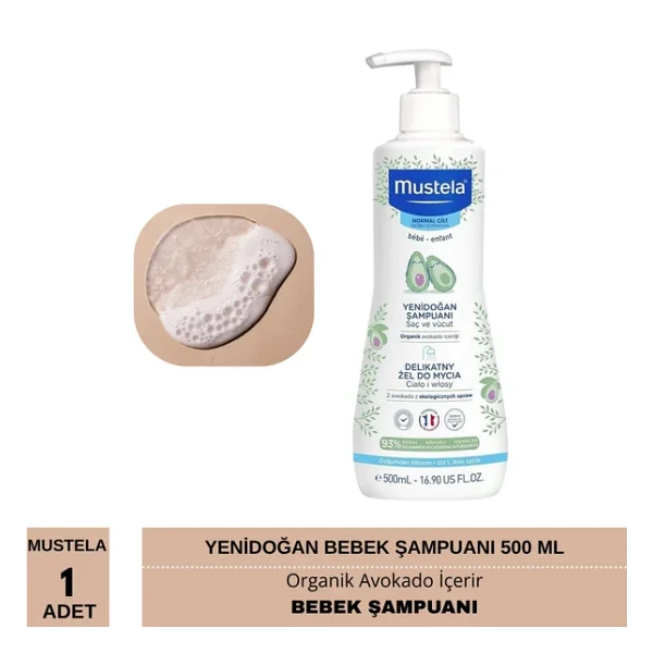 Mustela Organik Avokado İçeren Yenidoğan Bebek Şampuanı 500 ml 1 Adet - Görsel 4