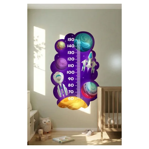 Uzay Mekiği Temalı Dekoratif Çocuk Boy Ölçer Sticker - Duvar Cetveli Takip Çizelgesi - Görsel 3