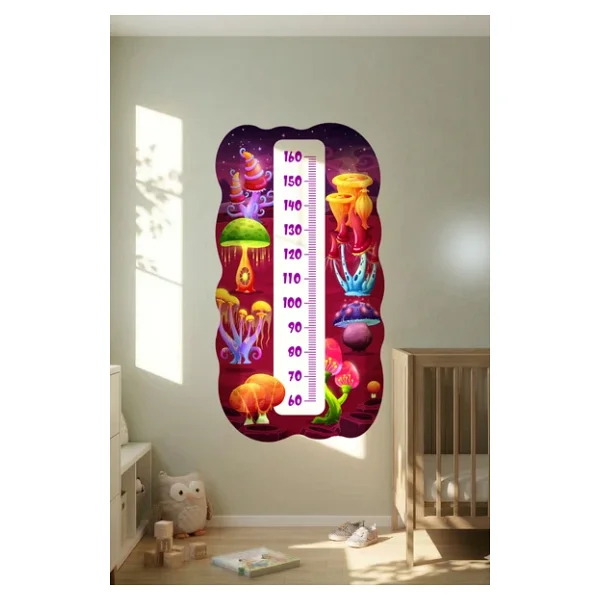Uzay Mantarı Temalı Dekoratif Çocuk Boy Ölçer Sticker - Duvar Cetveli Takip Çizelgesi - Görsel 3