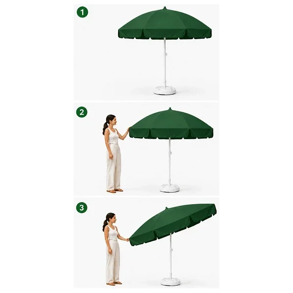 Yeşil Plaj Şemsiyesi 200 Cm Çap /10 Telli, Polyester Kumaş Yeşil - Görsel 6