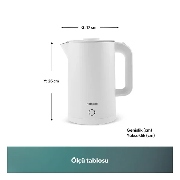 Homend Heatrow Cool Touch 1618H XL 2200 W Kettle - Görsel 7