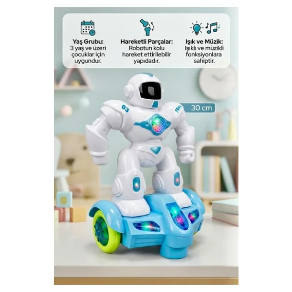 Scooterlı 360 Derece Dönebilen Işıklı, Müzikli Ve Hareketli Eğitici Oyuncak Robot - Görsel 2
