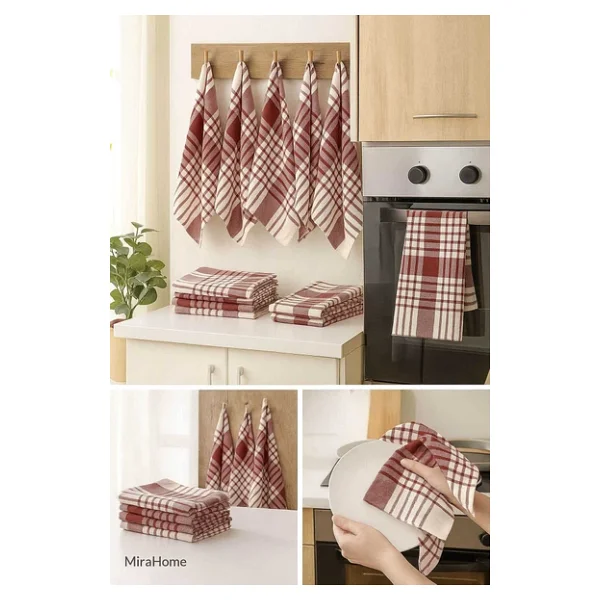 10 lu Lüks Bulaşık Kurulama Bezi ve Mutfak Peçetesi 50x70 Cm Daily Bordo - Görsel 3