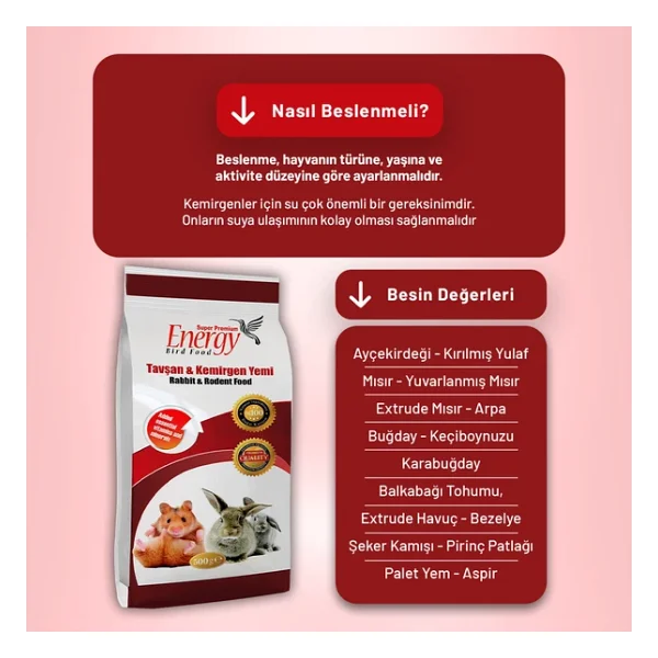 Tavşan & Kemirgen Yemi 500 G - 3 Adet - Görsel 3