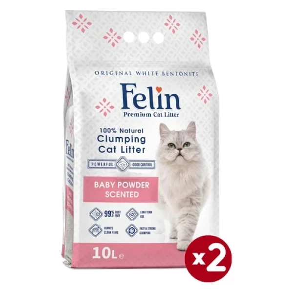 Felin Bebek Pudrası Kokulu 10 lt 2'li Bentonit Kedi Kumu - Görsel 4
