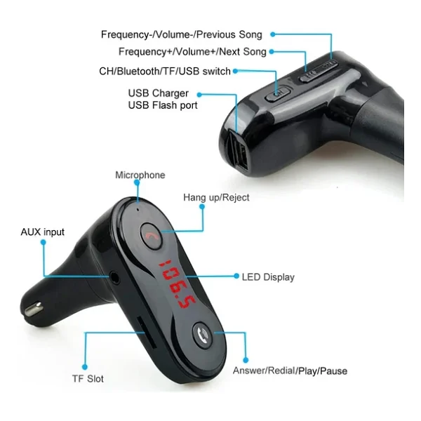 Car F8 Bluetooth Araç Kiti Radyo Fm Transmitter Usb Şarjlı 12-24V - Görsel 3