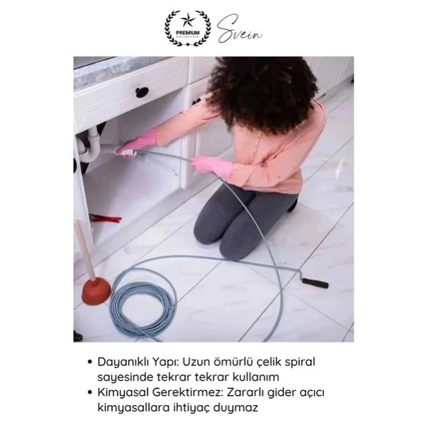 #Kanalaçıcı Kanal Açma Sustası 10 M 13 Mm Profesyonel Lavabo Gider Açıcı Spirali Güçlü Temizlik - Görsel 4
