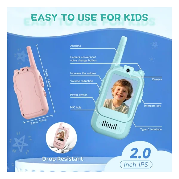 Çocuk Telsizi Video Walkie Talkie - Şarjlı Video İnterkom Oyuncak, 2'Li Paket - Görsel 4