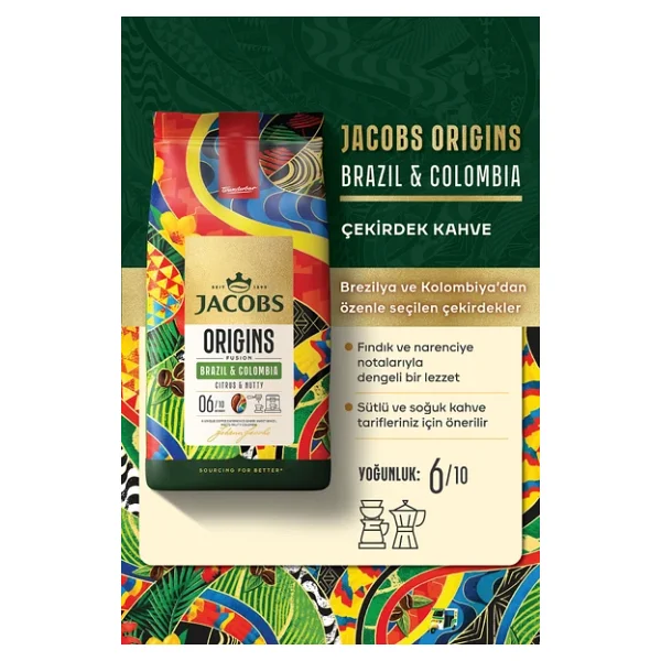 Jacobs Origins Brazil & Colombia Çekirdek Kahve 1 kg x 2 Adet - Görsel 3