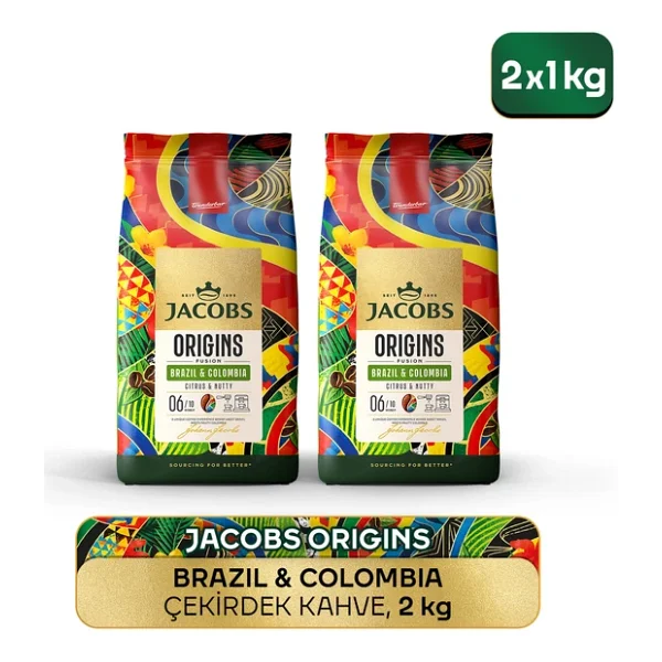 Jacobs Origins Brazil & Colombia Çekirdek Kahve 1 kg x 2 Adet - Görsel 2