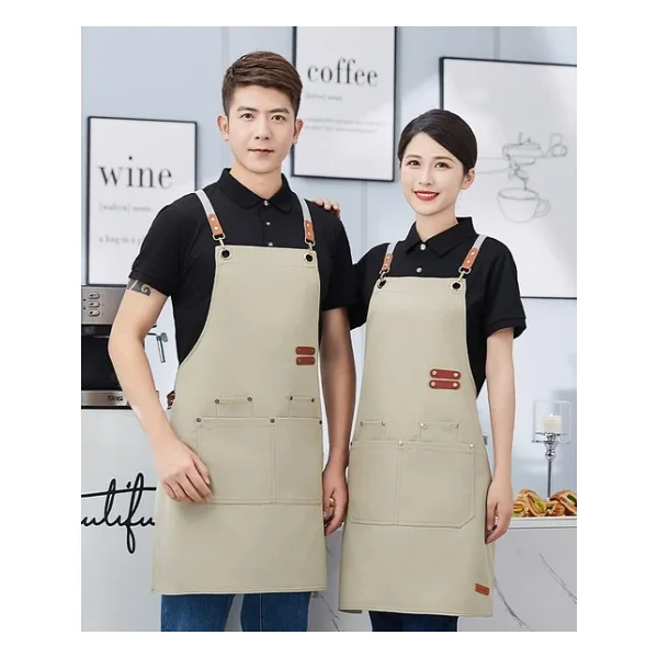 Valkyrie Suya Dayanıklı Barista Önlüğü Haki Ayarlanabilir Askılı Cepli Mutfak Kafe Garson Önlüğü Haki 74 cm - Görsel 3