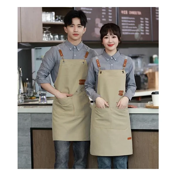 Valkyrie Suya Dayanıklı Barista Önlüğü Haki Ayarlanabilir Askılı Cepli Mutfak Kafe Garson Önlüğü Haki 74 cm - Görsel 7