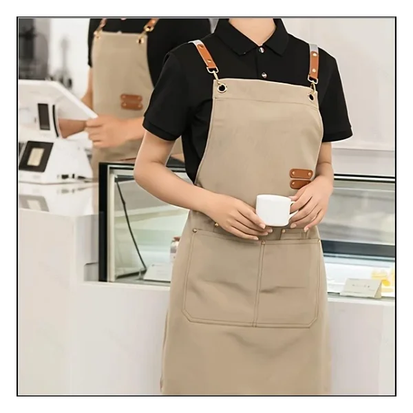 Valkyrie Suya Dayanıklı Barista Önlüğü Haki Ayarlanabilir Askılı Cepli Mutfak Kafe Garson Önlüğü Haki 74 cm - Görsel 8