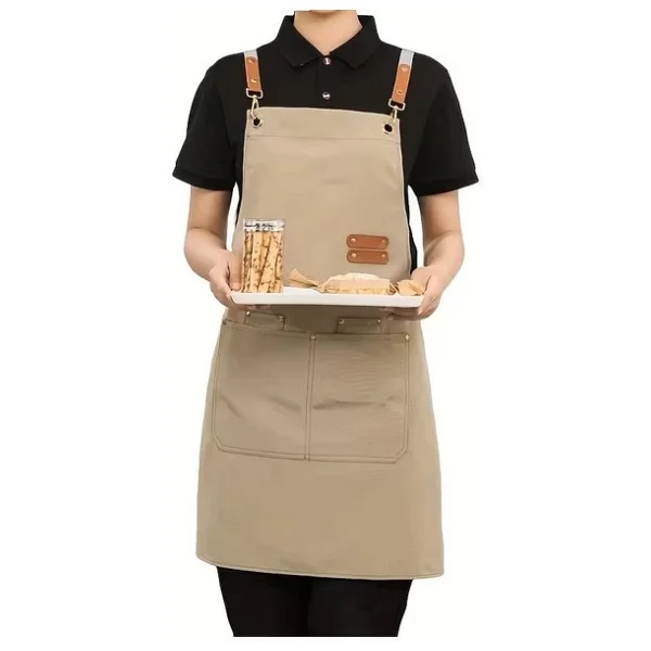 Valkyrie Suya Dayanıklı Barista Önlüğü Haki Ayarlanabilir Askılı Cepli Mutfak Kafe Garson Önlüğü Haki 74 cm - Görsel 5