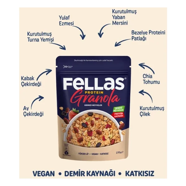 Fellas Protein Granola - Kırmızı Meyveler 270 G 3'lü Paket - Görsel 3