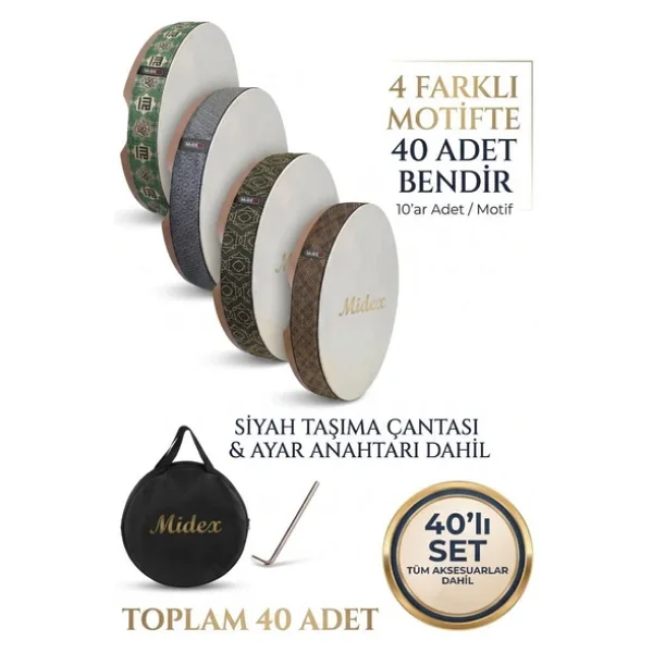 Midex Br-40X Profesyonel 40'Lı Karma Desenli Bendir Def Avantaj Paketi - Görsel 2