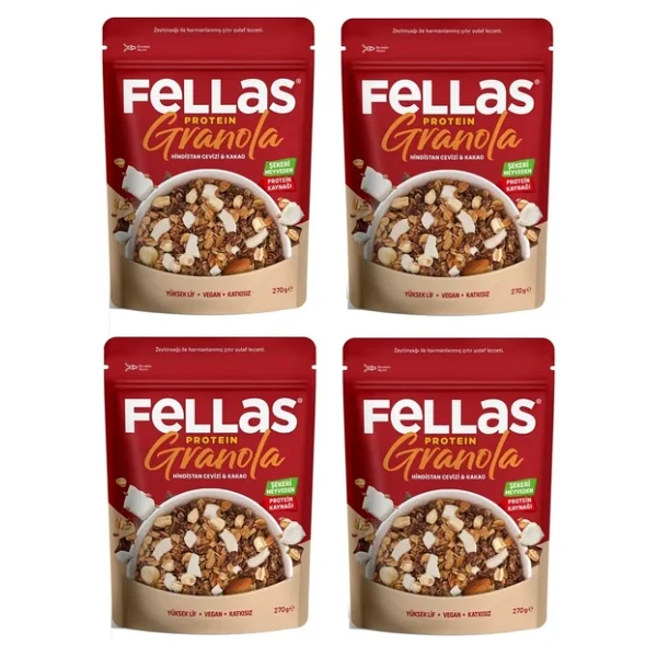 Fellas Vegan Protein Granola Hindistan Cevizi & Kakao 270 gr x 4 Adet - Görsel 4