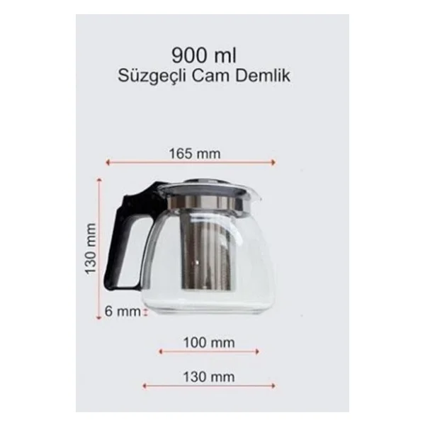 YAKUT Süzgeçli Cam Demlik 900 ml Çay- Bitki Çayı Demliği Fma888825 - Görsel 2