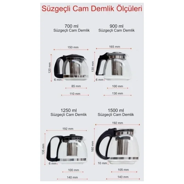 YAKUT Süzgeçli Cam Demlik 900 ml Çay- Bitki Çayı Demliği Fma888825 - Görsel 4