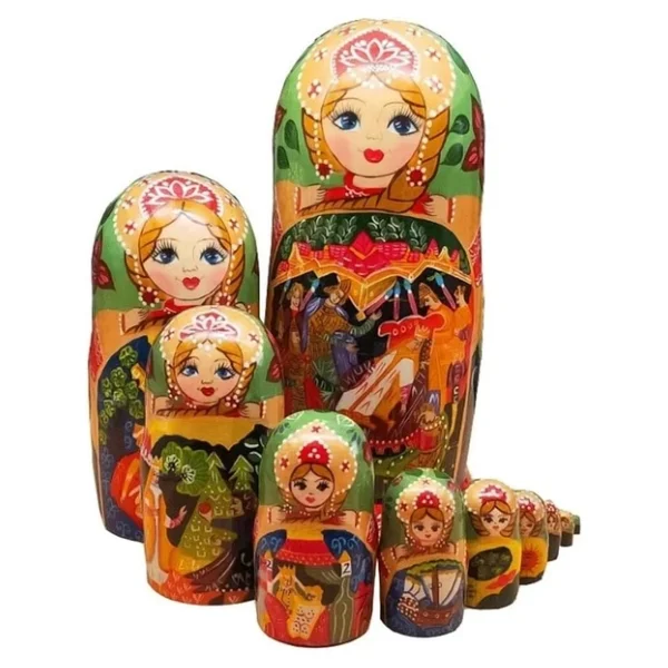 Onlu Ahşap Matruşka Bebek Seti Büyük 27cm Lüks Renkli 10 Parça L27 - Görsel 6