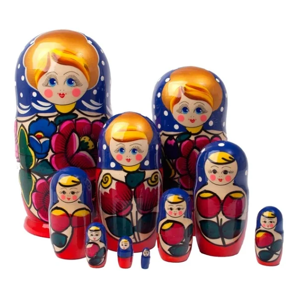 Onlu Ahşap Matruşka Bebek Seti Büyük 27cm Lüks Renkli 10 Parça L27 - Görsel 4