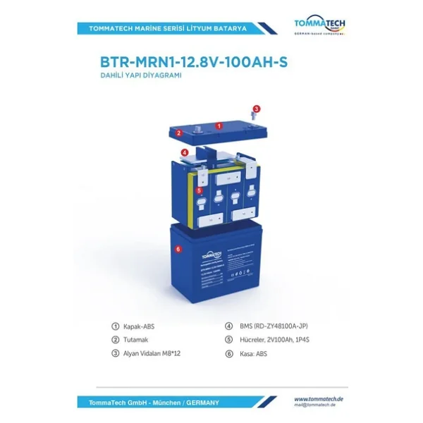 Tommatech 12.8 V 200 Ah ABS+PC Kasa Lityum Marin Akü - Görsel 9