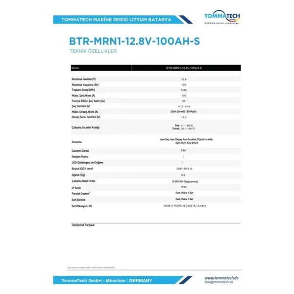 Tommatech 12.8 V 200 Ah ABS+PC Kasa Lityum Marin Akü - Görsel 7