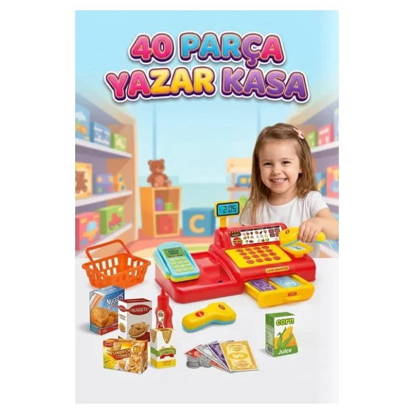 40 Parça Yazar Kasa Küçük Kasiyerler İçin Zengin İçerikli Eğitici Yazar Kasa Oyun Seti - Görsel 2