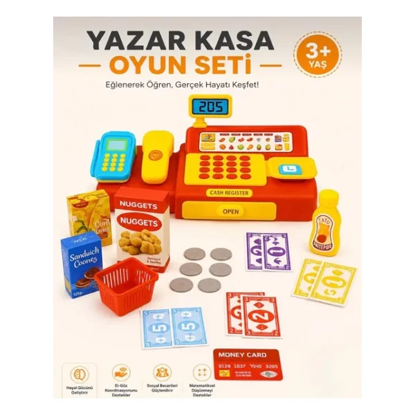 40 Parça Yazar Kasa Küçük Kasiyerler İçin Zengin İçerikli Eğitici Yazar Kasa Oyun Seti - Görsel 4