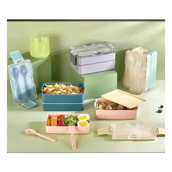 Relaxion 600 ML Lunch Box 2 Katlı Yemek Kutusu Çatal Kaşıklı Yeşil Beslenme Kutusu BPA İÇERMEZ - Görsel 2