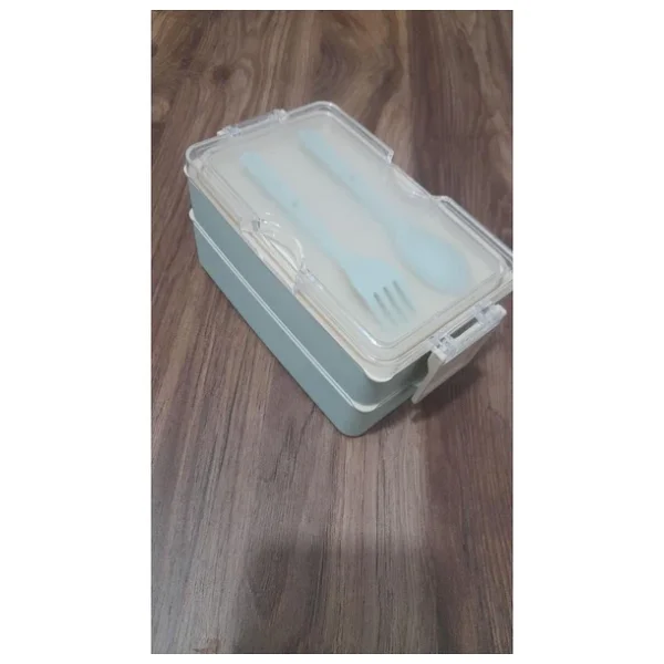 Relaxion 600 ML Lunch Box 2 Katlı Yemek Kutusu Çatal Kaşıklı Yeşil Beslenme Kutusu BPA İÇERMEZ - Görsel 3