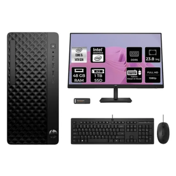 Hp Prodesk 2 Tower G1i İ5 14500 48Gb 1Tb Ssd Fdos Masaüstü Bilgisayar + 23.8" Monitör - Görsel 2