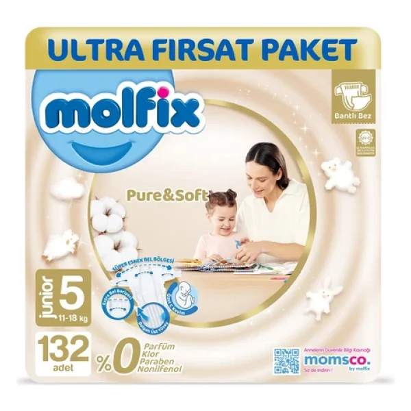 Molfix Pure&Soft 5 Numara Junior 66'lı 2 Adet Bebek Bezi - Görsel 2