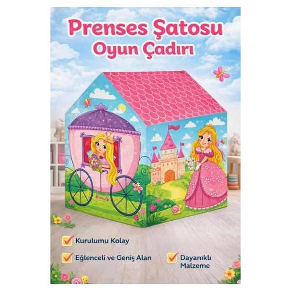 Prenses Ve Unicorn Temalı 100X70cm Kolay Kurulum Dayanıklı Çocuk Oyun Çadırı - Görsel 3