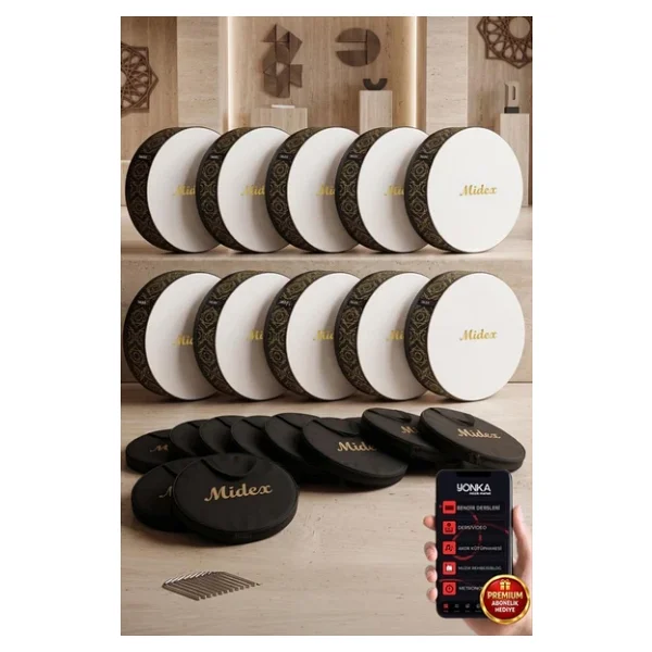 Midex Br-511X 10'Lu Bendir Def Toptan Paket Akort Ayarlı El Tutma Oyuklu Çantalı - Görsel 2