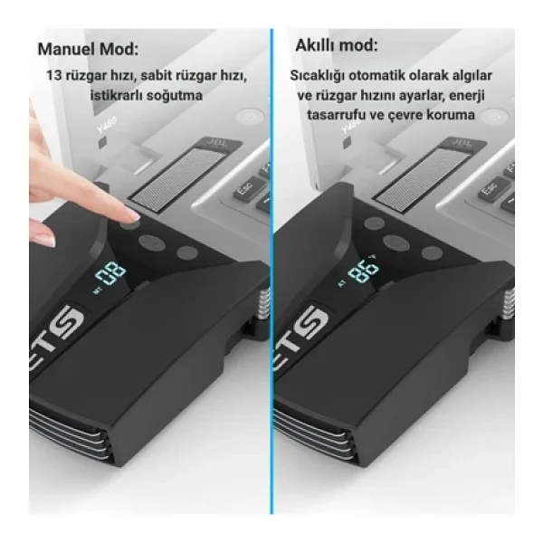 MultiZone 5000RPM Dijital Ekranlı Vakumlu Notebook Soğutucu Ayarlanabilir Fanlı Laptop - Görsel 3