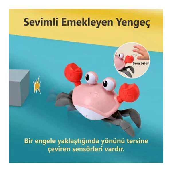 Sensörlü Sesli Ve Işıklı Kaçan Emekleyen Yengeç Eğitici Bebek Oyuncağı - Sessiz Mod Özellikli - Görsel 4